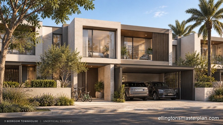 Concept of a three bedroom townhouse
